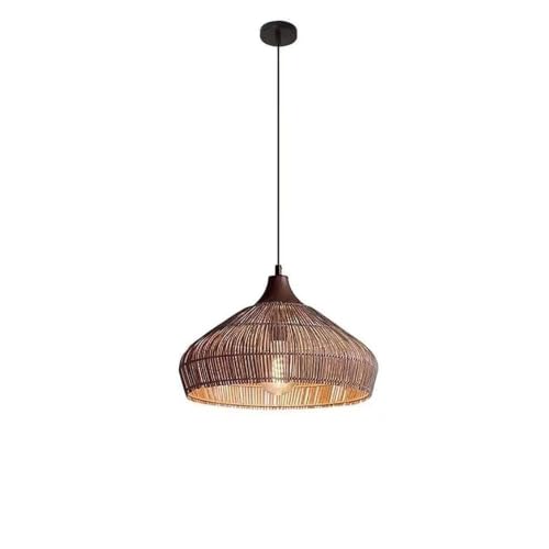 zhongheng Hard Wired Rattan Pendant Light,Boho Wicker Chandelier with Dome Shade, Basket Hand Woven Hanging Lamp for Coastal Kitchen Island Dining Room Living Room Bar Foyer Hallway(23.6in)
