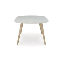Benzara Yami Outdoor Dining Table, 80 Inch Oval Faux White Stone Top, Brown
