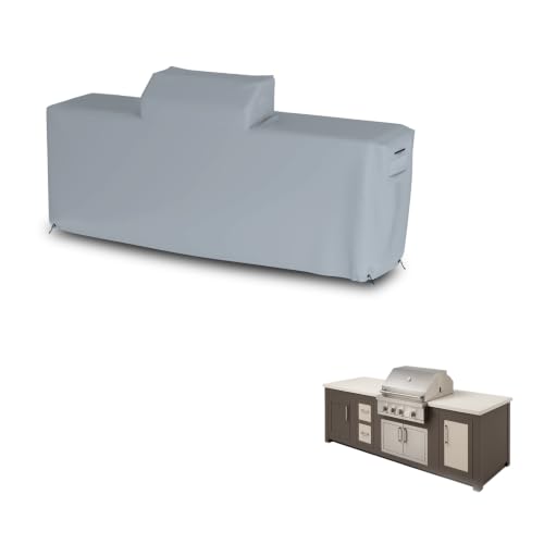 Seal Skin Covers Outdoor Kitchen Island Cover, Waterpoof Heavy Duty PVC-Coated Polyester Outdoor Protector with Drawstring, Air Vents & Handles, Gray, 98''L x 42''D x 48''H
