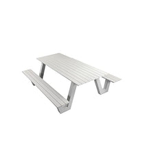 Benzara Limo 86 Inch Picnic Table, Crisp White Polyresin Slats, Aluminum Frame