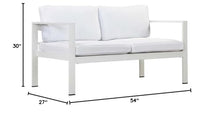 Pemberly Row Modern Aluminum Outdoor Sofa, Powder Coated White Finish, Water Resistant Cushions, Rustproof Frame, 54" W x 30" H x 27" D, Durable Patio Furniture for Outdoor Lounge Use