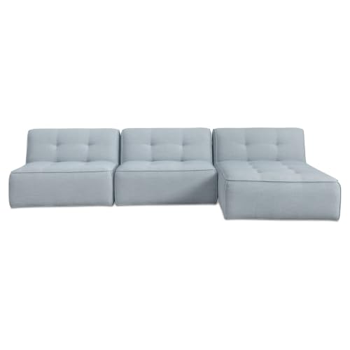 NADAAL STUDIOS Auvian 3-Piece Outdoor Lounge, Modular, Tufted Cushions, Polyester Upholstery, Quick-Dry Foam, Aluminum Frame, Light Blue
