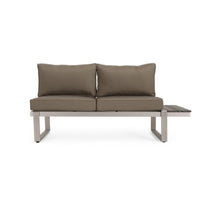 Hassyee Aluminium Loveseat with Extended Side Table and Soft Cushions for Poolside, Lawn, Backyard, Outdoor Armless Sofa with Slatted Tabletop for Balcony, Garden, Living Room