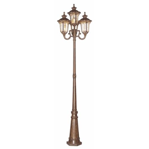Livex Lighting 7669-50 Outdoor Post with Hand Blown Light Amber Water Glass Shades, Moroccan Gold