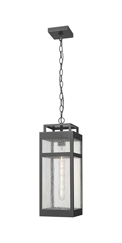 Ridgeway 7" 1-Light Matte Black Coastal Outdoor Pendant With Seeded Glass