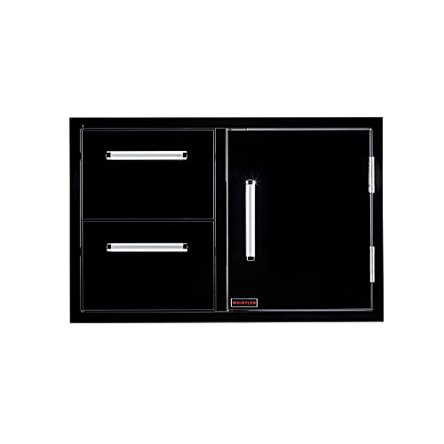 WHISTLER Stainless Steel Single Access Door & Double Drawer Combo with Handles for Outdoor Kitchen BBQ Island,33×22×22 Inches,Black