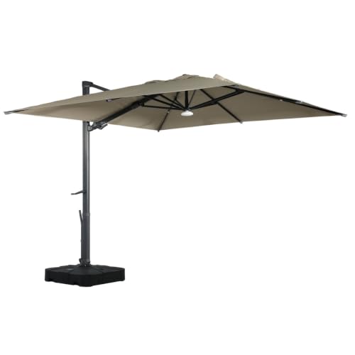OROTLECT 10x13ft 360°Rotation Square Cantilever Patio Umbrella with Base & Bluetooth Audio Ambient Light