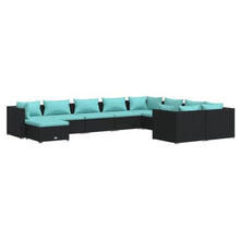 HEFZGDB 10 Piece Patio Lounge Set with Cushions Poly Rattan Black Outdoor Patio Furniture Set Patio Furniture Set Patio Table and Chairs Set Suitable for Garden, Living Room, Poolside.