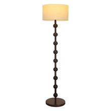 French Vintage Country Floor Lamp, Modern Dimmable Floor Light, Walnut Color Wood Ribbon with 9 Round Sphere and Linen Lampshades, for Living Room Bedroom Study Corner