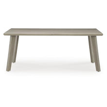 Signature Design by Ashley Haven Retreat Outdoor Dining Table, Aluminum Patio Dining Table with Umbrella Hole, Wood-Look Metal Frame for Deck Gatherings, Seats 6 People, Beige