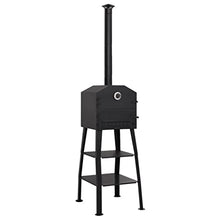 Outdoor Charcoal Pizza Oven, Backyard Steel Wood Fired Grill with 2 Fireclay Stones, Removable Ash Tray, Built-in Thermometer, Black