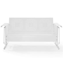 Pemberly Row Metal Gliding Patio Sofa, 65.75 in Wide, White Weatherproof Powder-Coated Finish, Smooth Rocking Mechanism, Retro Outdoor Couch for Porch, Balcony, or Patio Seating