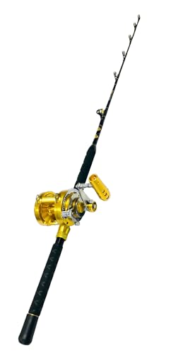 EAT MY TACKLE 30" Wide 2 Speed Fishing Rod and Reel Combo Gold Anodized