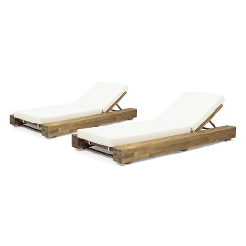 Afuera Living Outdoor Acacia Wood Chaise Lounge Set of 2 Cream