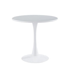 LeisureMod Bello 35" Round Outdoor Dining Table, Modern Black Metal, White