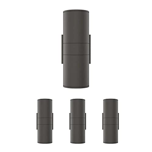 LEDMyplaces 2x36W Cylinder Style Up and Down Light Wall Sconce Lights, Dusk to Dawn Illumination for Stylish Porch Décor, 5000K Daylight White, Aluminum, Double Side Light, ETL Listed Pack of 4