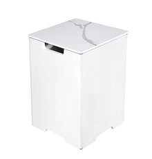 AMS Fireplace | Elementi Tall Square White Marble Propane Tank Cover | Concrete GFRC Base | Dimensions: 15.9 × 15.9 × 20.5 inches | Perfectly Complements Bianco, Athens, and Other Fire Pit Tables