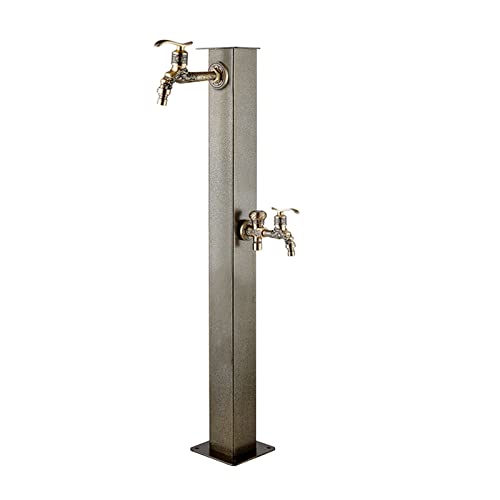 Outdoor Square Stainless Steel Column Fountain,Household Courtyard Weatherproof Garden Water Column Tap Water Dispenser,Garden Hose Holder with Brass Faucet, Used for Wat