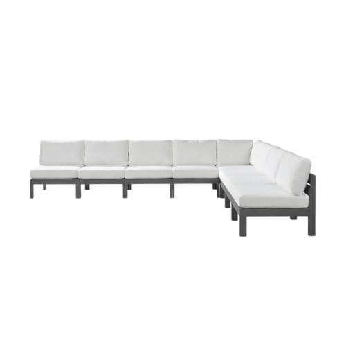 Outdoor Escape White Fabric Outdoor Patio Modular Sectional, Contemporary Style, Weather-Resistant Fabric, Durable Frame, Comfortableback Height
