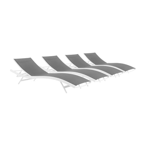 Outdoor Escape White Outdoor Patio Chaise Lounge Set of 4, Comfortable Sun Lounge Chairs, Durable Construction, Ideal for Garden, Poolside, Backyard