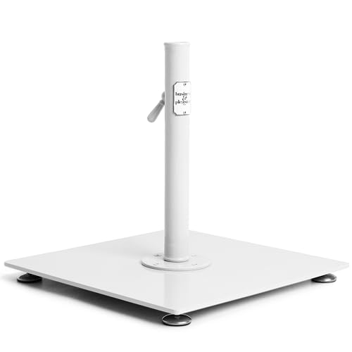 Business & Pleasure Co. Classic White Umbrella Base - Perfect for The Patio Table or Pool - Heavy Outdoor Square Metal Stand - Fits Beach, Market, & Patio Umbrellas - 55 lbs