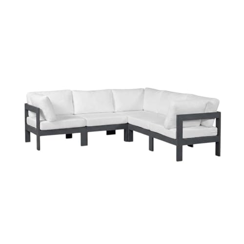 Outdoor Escape White Fabric Outdoor Patio Modular Sectional, Contemporary Style, Comfortable 90X90 Inch Seating, Weather-Resistant Cushioned Design