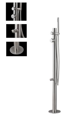 Wayime 43" Free-Standing Brushed Stainless Steel 304 Outdoor Shower Without Showerhead with DOE Certificate