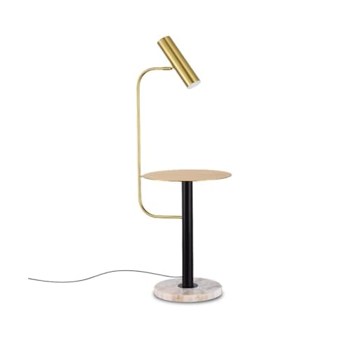 ZHONGCHENGWU Floor Lamp Rustic Floor Lamp with Metal Tray & Shelf,Bedside Table for Bedroom, Office