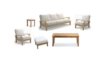 WholesaleTeak Somer 6 Pc Sofa Set: Sofa, 2 Lounge Chairs, Ottoman, Sack Coffee Table & Sack Side Table with Cushions in Sunbrella Fabric #57003 Canvas White #12SO6