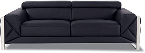 Blackjack Furniture Gianni Italian Leather Sofa with Adjustable Headrests Black