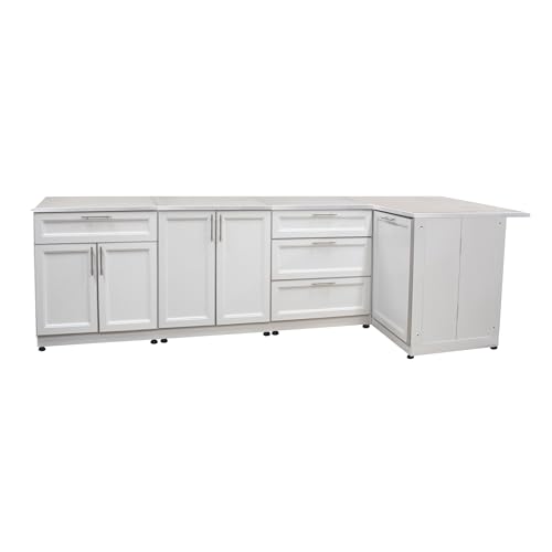 Blue Sky Outdoor Living White Shaker 4-Piece Outdoor Kitchen Combo Set 6 – Modular Weather-Resistant Storage Cabinets
