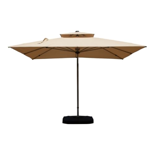 OROTLECT 10' x 10' Square Cantilever Patio Umbrella with Center Pole - Beige Aluminum Outdoor Shade with Hydraulic Lift, 360° Rotation & UPF 50+ Sun Protection