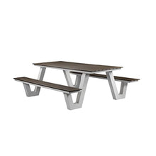 Benzara Limo 86 Inch Picnic Table, Smooth Gray Polyresin Slats, Aluminum Frame