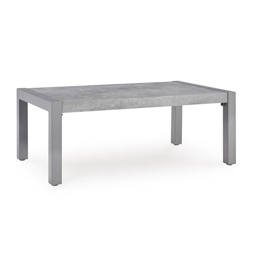 Signature Design by Ashley Moonlight View Contemporary Outdoor Fade and Rust Resistant Coffee Table with Stone Tabletop, Light Gray