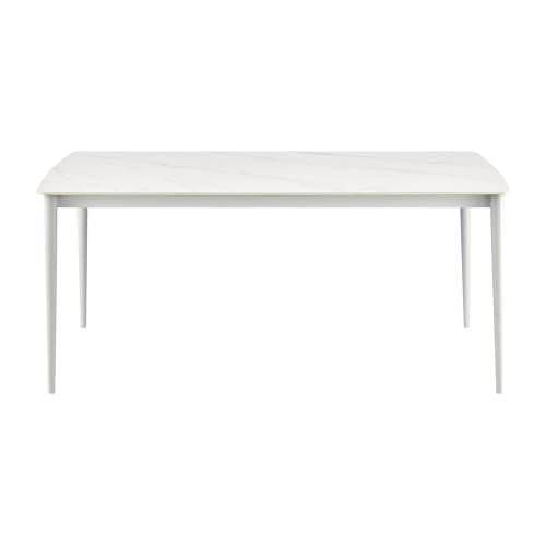 Armen Living Rhodes Outdoor Patio Rectangular Dining Table in Snowy Sintered Stone and Porcelain Finish