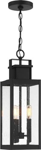 Savoy House 5-827-BK Ascott Mission Clear Seeded Glass Outdoor Hanging Lantern, 3-Light 120 Total Watts, 20" H x 7" W, Matte Black