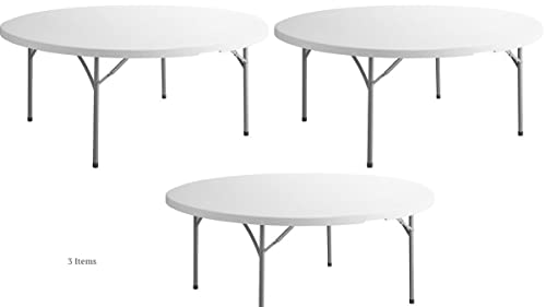 Pack 3 72 Inches / 180 Cm Heavy Duty Round Table White Round Folding Table Round Plastic Table Round Tables For Parties Folding Tables 72 Banquet Folding Table Outdoor Granite Table Fold Up Table