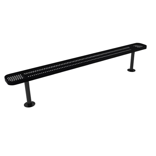 COATEDOUTDOORFURNITURE Bench, Black, Punched, 8Ft, No Back, Surface