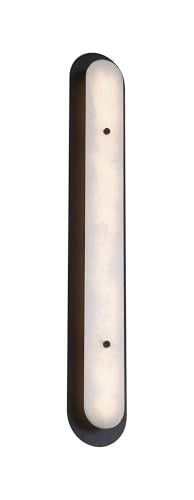 Eurofase Tramore 1-Light LED Outdoor Wall Sconce – 38" Powder Coat Black Art Deco Exterior Wall Light, Alabaster Shade, Wet-Rated for Porch, Patio & Entryway