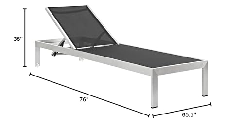 Modway Shore Aluminum Textilene Mesh Outdoor Patio Chaise Lounge Chair and Side Table Set Black
