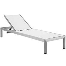 Pemberly Row Modern Aluminum Patio Chaise Lounge Set, 76" x 25", Silver/White Finish, Breathable Textilene Mesh, Adjustable Recliner, Wheels and Foot Caps, Set of 4 Outdoor Loungers for Relaxation