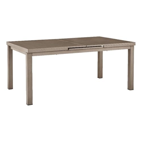BOWERY HILL Outdoor Rectangular Aluminum Dining Table, Light Brown Finish, 71-94 in Expandable Design, Durable Wood-Look Paint, Stainless Steel Hardware, Patio Furniture for 10-Person Dining Use