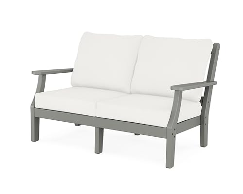 Martha Stewart by POLYWOOD® Chinoiserie Deep Seating Loveseat in Slate Grey/Natural Linen