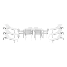 Pemberly Row Contemporary Aluminum Patio Dining Set, 13-Piece, White Finish, Includes 6 Stackable Chairs, 1 Table with Umbrella Hole, 6 Loungers with Wheels, Weather-Resistant Outdoor Furniture