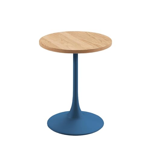 Jamesdar, Elise, Round Heavy Duty Commercial Bistro Table for Indoor Outdoor Restaurant & Café Dining, Solid Oak Top, Steel Base, 300 lb Capacity, 24" D x 30" H, Berry Blue