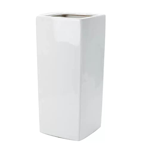 Flower Pot Ceramic Planter Rectangle Plant Pot Large Cube Garden Flower Pot for Outdoor Commercial Residential Tall Plant Patio Deck and Backyard, White House Plants, Succulents, Flowers