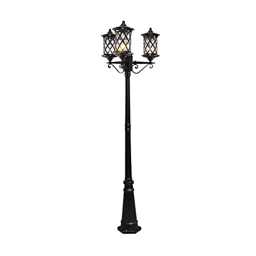 PeiyuLight 3-Head Vintage Outdoor Landscape Lantern - European Style Patio Light with E26/E27 Socket, Weather Resistant, Ideal for Garden, Porch, and Driveway Decor(2.4m-Black)