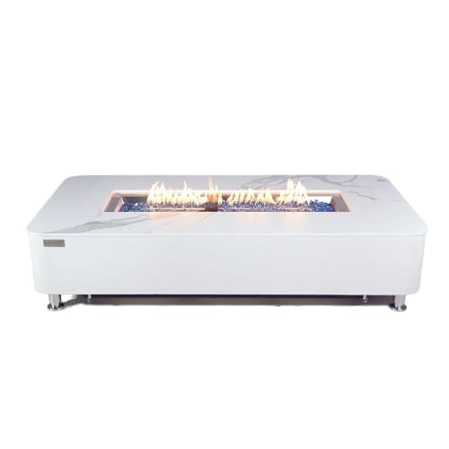 Crossview 62 Inch Rectangular Concrete Natural Gas Fire Pit Table in White By Lakeview Outdoor Designs