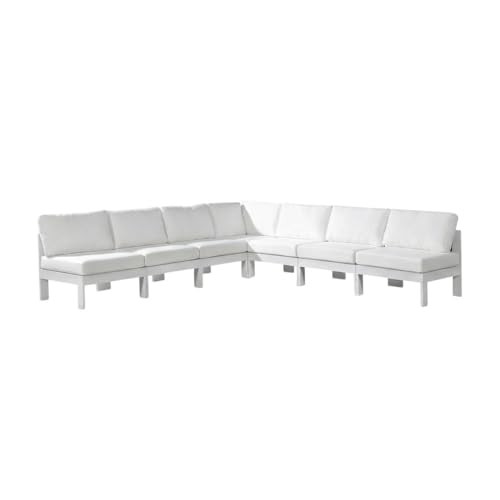 Outdoor Escape White Fabric Patio Modular Sectional, Weatherproof Cushions, 120X120 Inch, Contemporary Style, Ideal for Relaxing and Entertaining