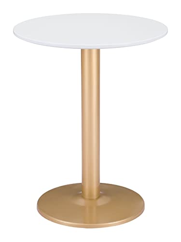 Alto Bistro Table White & Gold, White Dining Table, Modern Style, Painted MDF Round Shape Tabletop, Steel, Indoor Dining, 23.6" W x 23.6" D x 29.9" H